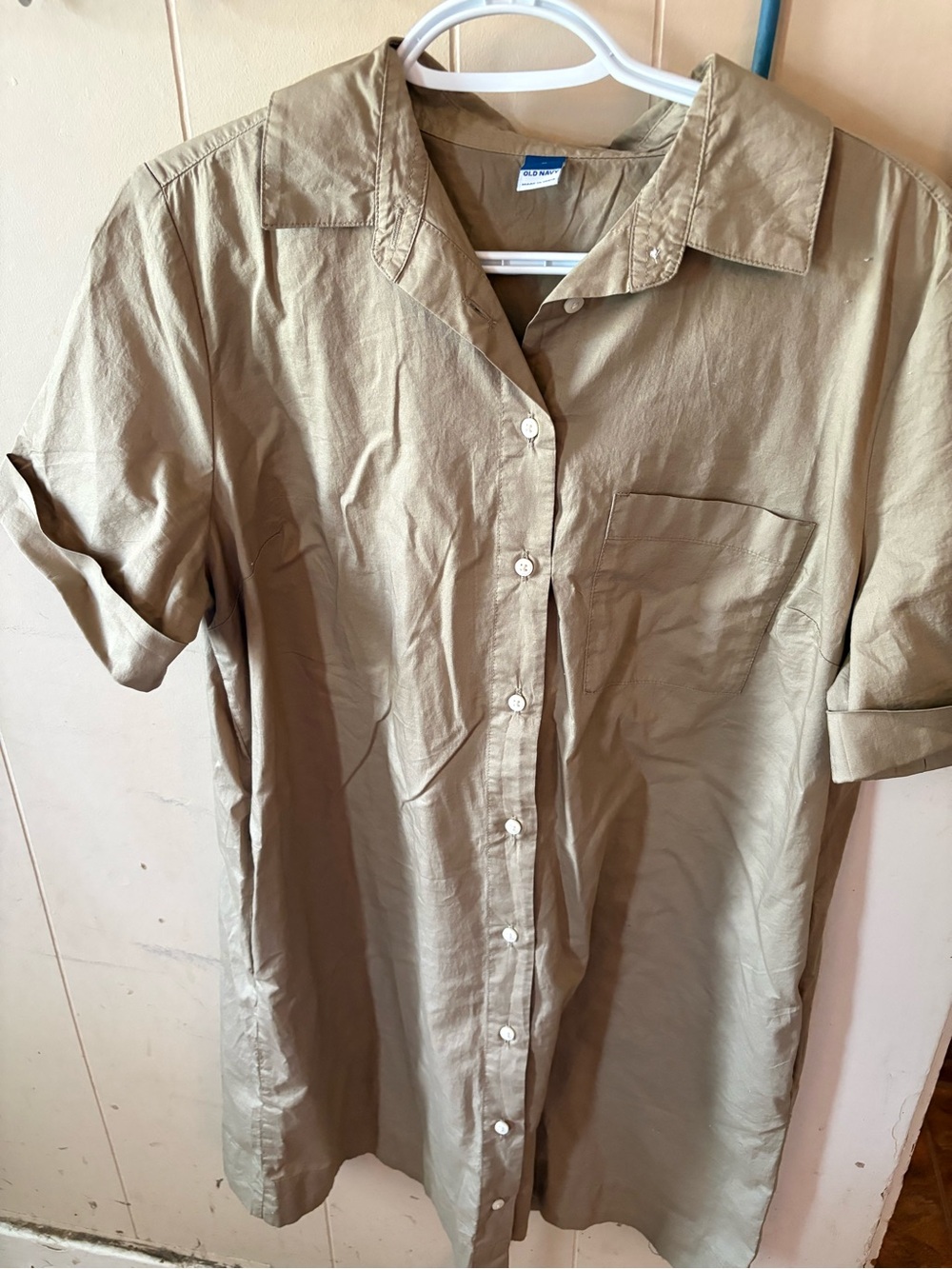 Old Navy Tan Short-Sleeve shirt dress.